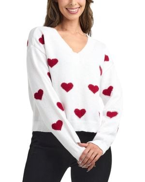 Bcx V-neck Pull-on Heart Sweater - White