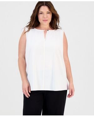 Anne Klein Plus Size Keyhole-neck Sleeveless Top - White