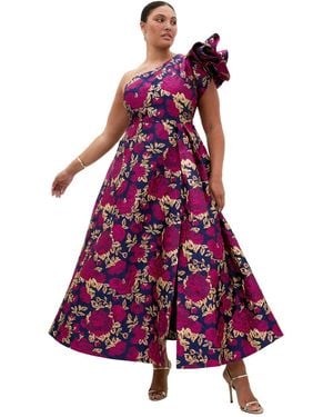 City Chic Plus Size Grand Gala One-shoulder Jacquard Maxi Dress - Purple