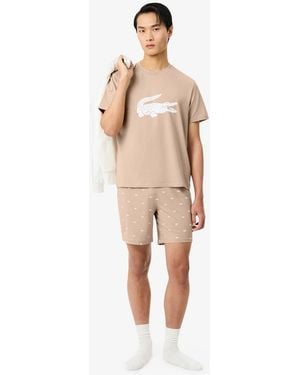 Lacoste Crewneck Short-sleeve T-shirt And Pajama Shorts - Natural