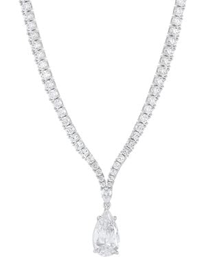 Arabella Cubic Zirconia Pear & Round 18" Fancy Pendant Necklace - Metallic