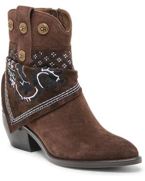 Dolce Vita Mekala Scarf Cuff Embroidered Western Booties - Brown