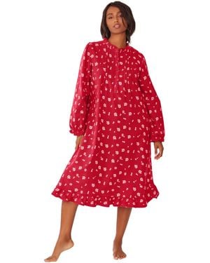 Only Neccessities Cotton Flannel Print Short Gown - Red