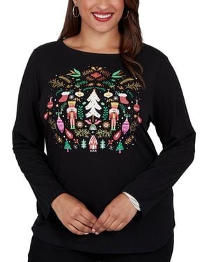 Ruby Rd. Plus Size Nutcracker Holiday Boat Neck T-shirt - Black