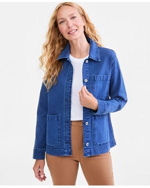 Style & Co. Denim Field Jacket Long-sleeve Utility - Blue