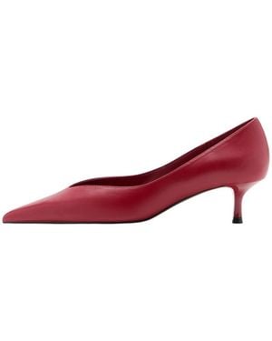Mango Kitten Heel Pointed-toe Faux Leather Pumps - Red