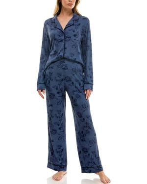 Roudelain 2-piece Long Sleeve Top And Printed Pajama Set - Blue