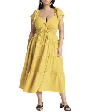 Eloquii Ruffled Tiered Maxi Dress - Yellow