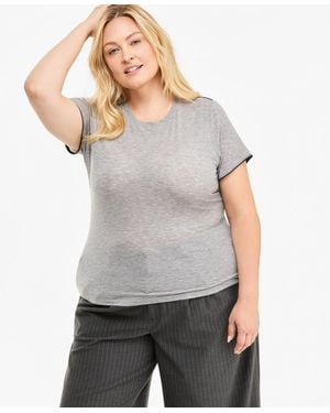 On 34th Plus Size Piped Tissue Jersey Layering Crewneck T-shirt - Gray