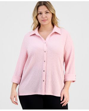 Kasper Plus Size 3/4-sleeve Button-front Shirt - Pink