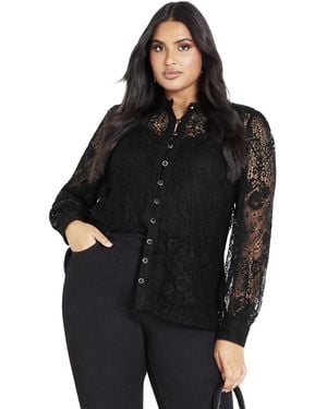 Avenue Plus Size Jade Lace Shirt - Black