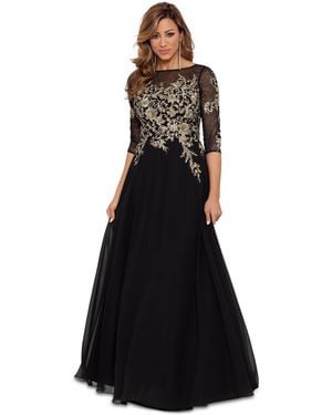 Betsy & Adam Petite Floral-embroidered Mesh Gown - Black