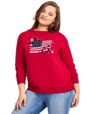 Avenue Plus Size Americana Long Sleeve Crewneck Sweater - Red