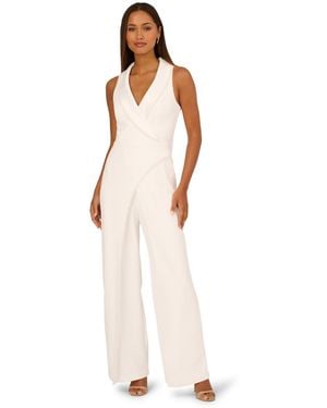 Adrianna Papell Imitation Pearl Crepe Tuxedo Jumpsuit - White
