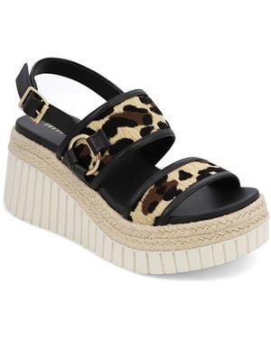MIA Leopard-print Wedge Heel Sandals - Black