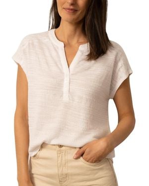 Cable & Gauge Embroidered Henley Crinkle Tee - Natural