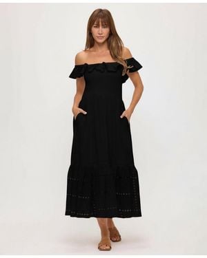 Dotti Off-the-shoulder Flounced Smocked Midi Dress - Black