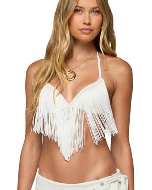 Edikted Kienna Fringed Bra Top - Brown