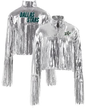 Cuce Dallas Stars Cropped Sequin Fringe Blazer - White