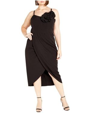 City Chic Plus Size Fleur Floral Accent Tulip Dress - Black