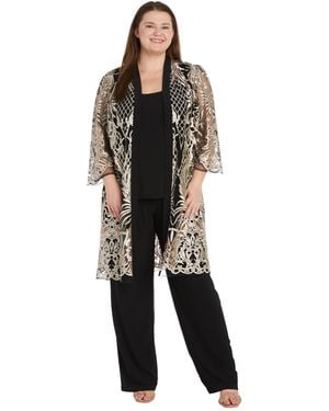 R & M Richards Plus Size Embroidered Duster Jacket - Black