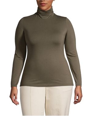 Lands' End Plus Size Lightweight Jersey Long Sleeve Turtleneck - Green