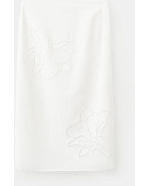 Mango Floral Embroidered Linen Skirt - White