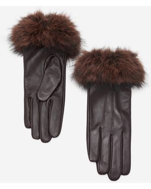 Mango Combined Leather Gloves - Brown