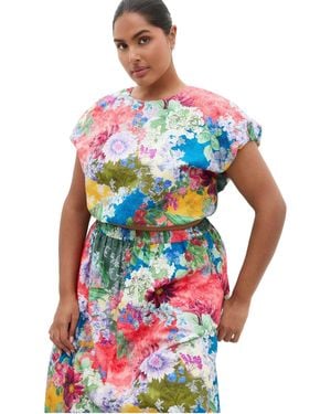 City Chic Plus Size Sarina Berry Floral Print Cotton Top - White