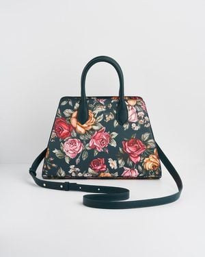 Fable England Roses Structured Medium Tote - Blue