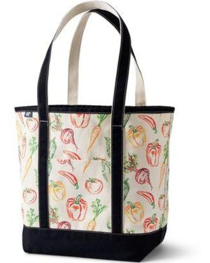 Lands' End Lands End Large Print 5 Pocket Open Top Long Handle Canvas Tote Bag - Black
