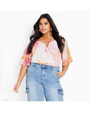 City Chic Adelina Print Top - Blue