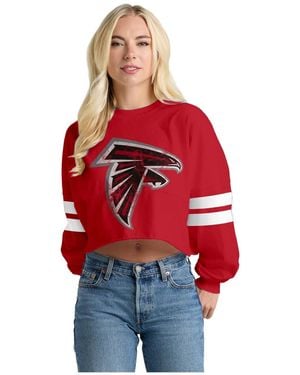 Spirit Jersey Atlanta Falcons Oversized Cropped Stripe Long Sleeve T-shirt - Red