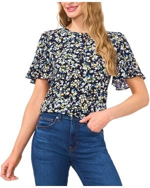 Cece Ruffle-cuff Short-sleeve Top - Blue