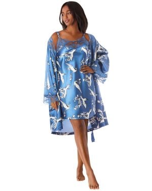 Amoureuse Plus Size The Luxe Satin Short Peignoir Set - Blue