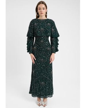 MARYISA Modest Embellished Sequin Beaded Dress - Green