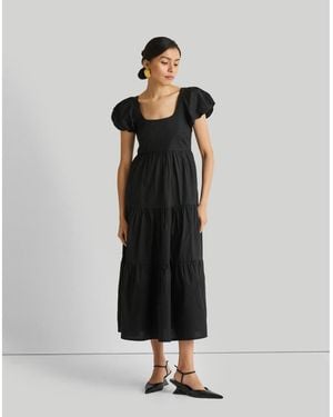 REISTOR Puff Sleeve Tiered Dress - Black