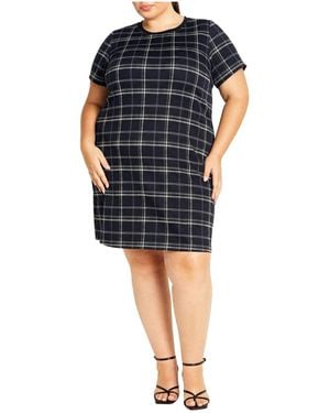 City Chic Plus Size Check Love Shift Mini Dress - Blue