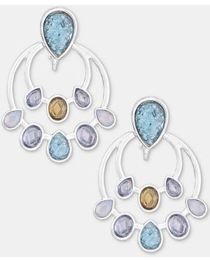 Anne Klein Silver-tone Stone Stationed Drop Ez Comfort Clip Earrings - Blue