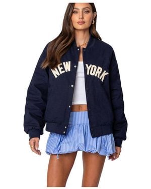 Edikted Big Apple Oversized Bomber Jacket - Blue