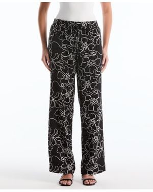 Rafaella Petite Floral Embroidered Drawstring Pants - Black