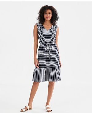 Style & Co. Striped Tie-waist Midi Dress - Blue
