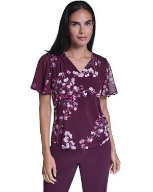 Calvin Klein V-neck Floral Chiffon Blouse - Purple