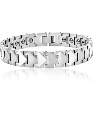 Metallo Polished Puzzle Magnetic Link Tungsten Bracelet - White