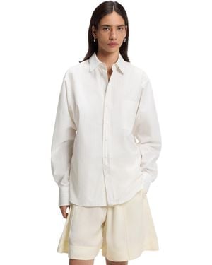 BOSS Boss By Long-sleeve Relaxed-fit Vertical-stripe Cotton Poplin Blouse - White