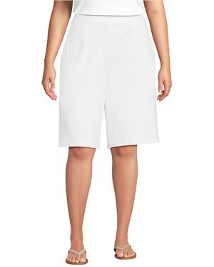 Lands' End Plus Size Sport Knit High Rise Pleated 12" Bermuda Shorts - White