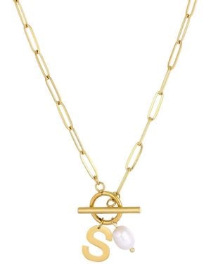 Adornia Tarnish Resistant Gold Natural Freshwater Pearl Initial toggle Necklace - Metallic
