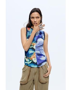 Desigual Printed Sleeveless Blouse - Blue