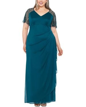 Xscape Plus Size Embellished Sheer Matte Jersey Gown - Blue