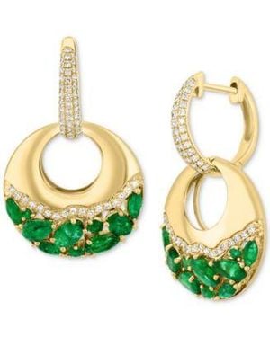 Effy Diamond Cluster Polished Circle 18 Pendant Necklace Dangle Hoop Earrings In 14k Gold - Green